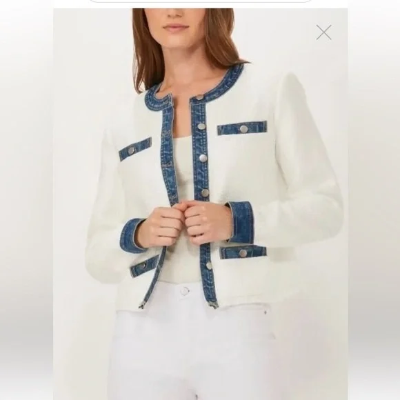 LAST CHANCE ECRU mixed media tweed jacket - Picture 3 of 14